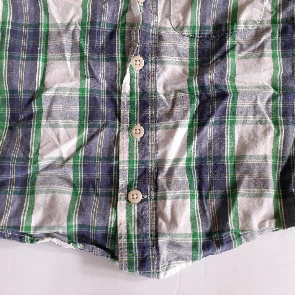 Oshkosh Boys Shirt Button Down Blue Green Plaid Long Sleeve Size 3T